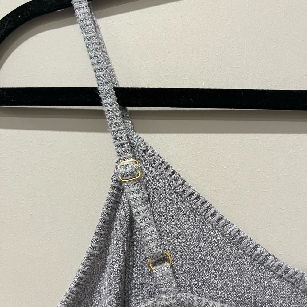Open Edit Gray Ribbed Crop Top - Picture 4 of 5
